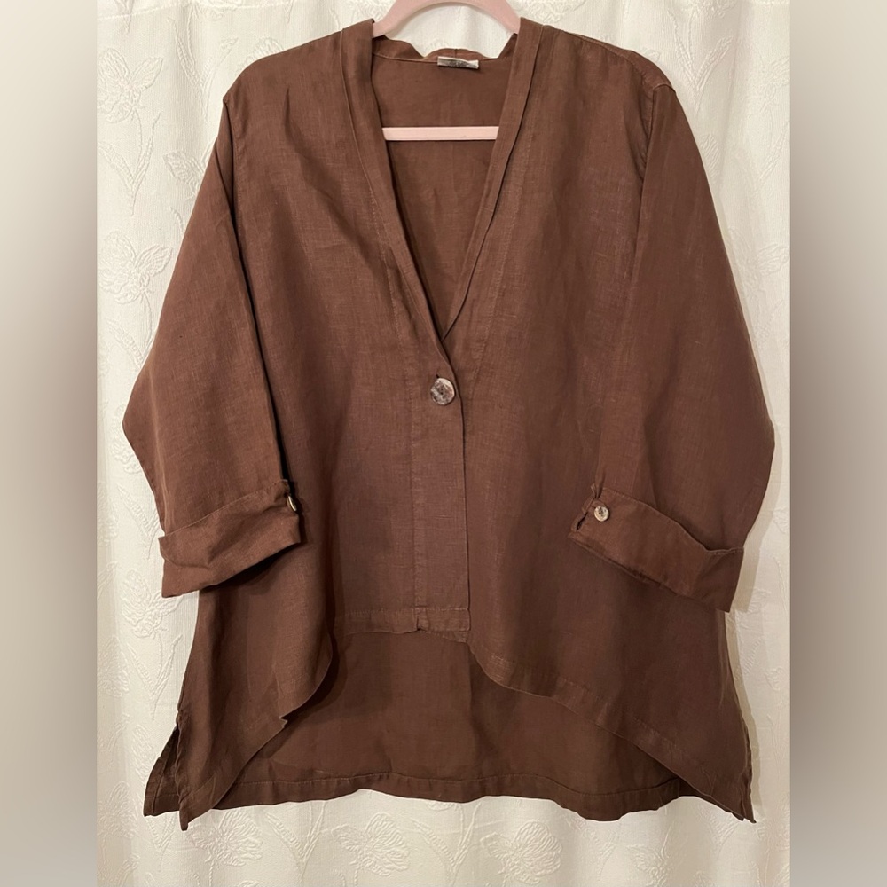 Click By Color Me Cotton Women’s Brown Linen Blouse/ Top Size Large